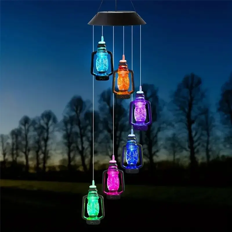 Solar Wind Chime Kerosene Lamp Retro Solar Courtyard Lamp Home Porch Garden Decoration Hanging Lantern Outdoor Decoration image 3