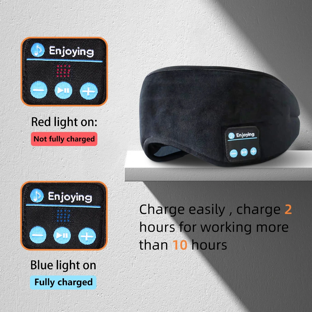 Sleeping Mask Bluetooth Earphones Washable Non-Pressure Cotton Eye Shade Covers with Adjustable Strap for Travel Meditation