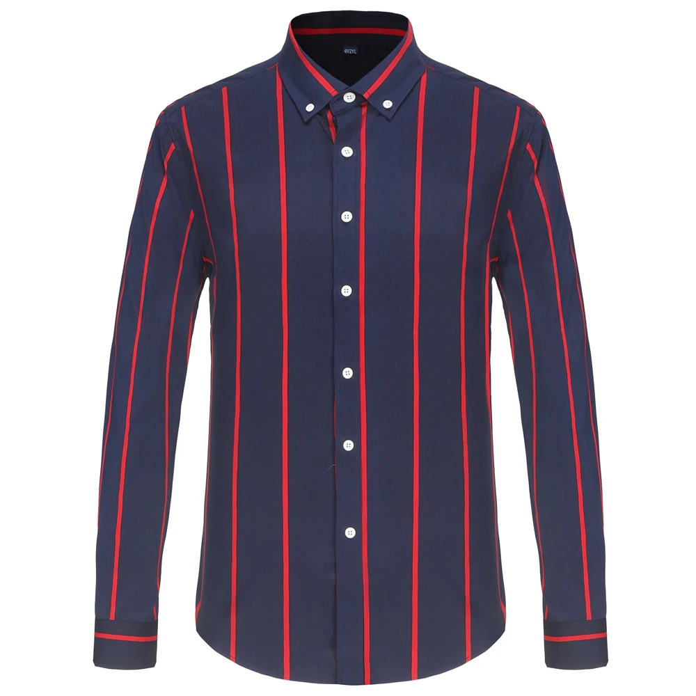 Men's Stretch Long Sleeve Dress Shirt, Business Casual Fashion Tops With Button-Down, Color Block Stripe Design, All-Season Wear
