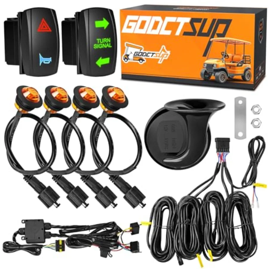

UTV Turn Signal Kit Pre-Wired ATV Blinker Kit with Brighter LED Lightsand110DB HornandRocker Switch Universal 12V Street Legal