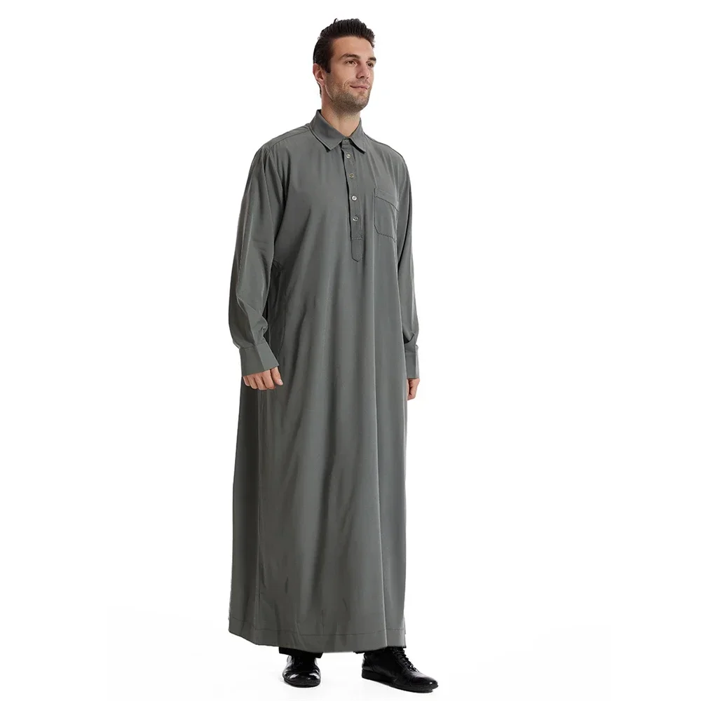 Musulmano Medio Oriente Manica Lunga da Uomo Jubba Thobe Ramadan Robe Arabo Islamico Tinta Unita Caftano Thawb Maxi-Mustile Dubai Lungo Abaya