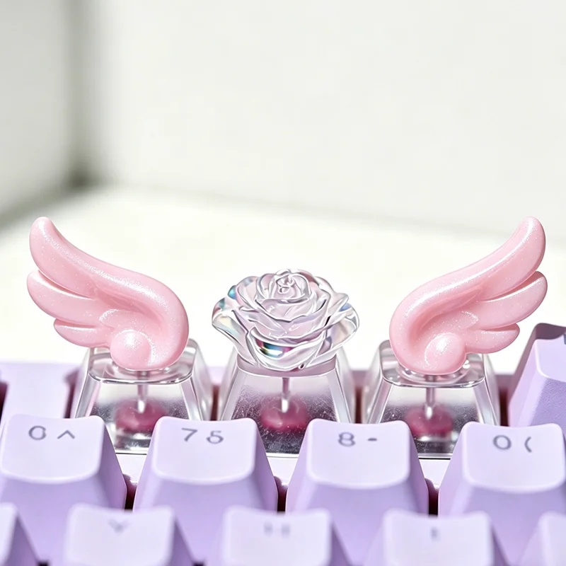 3pcs Winged Keycaps For Mechanical Keyboard Keycaps Individualized three-dimensional Artisan Cartoon white Kawaii Keycap