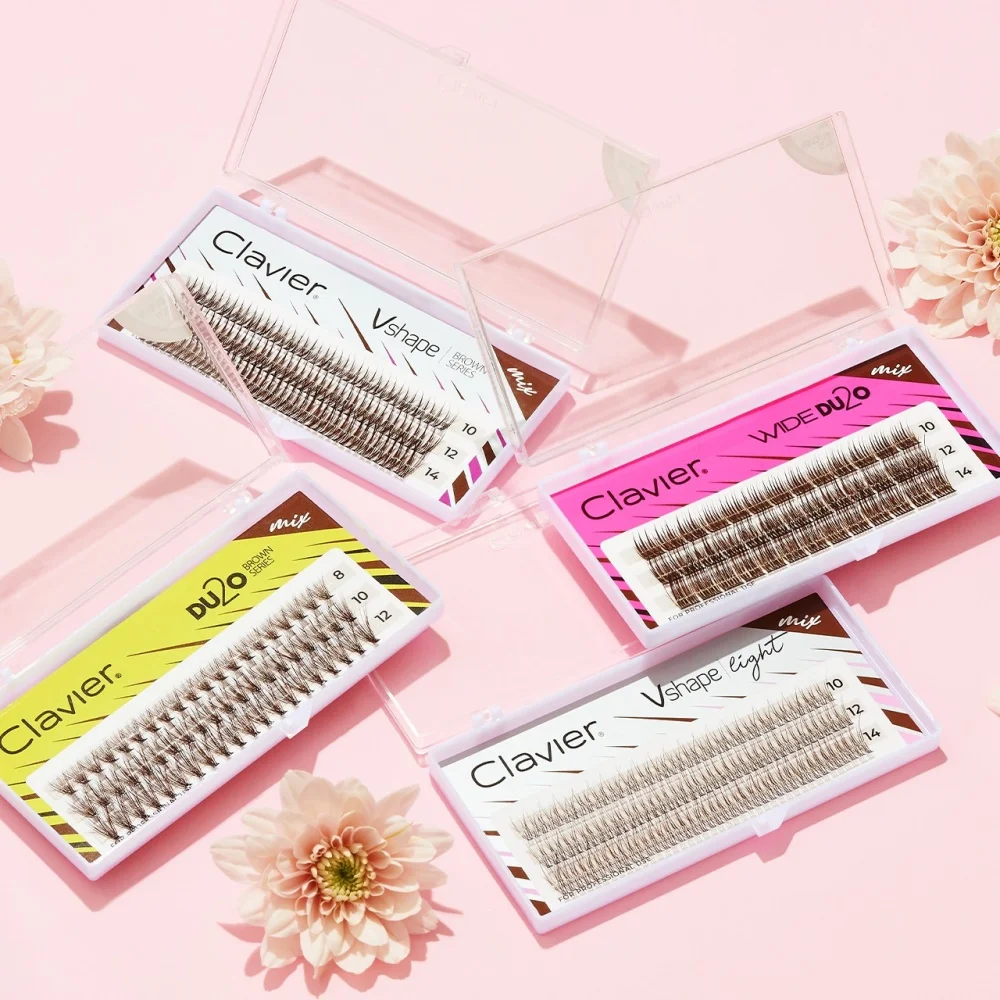 Clavier Clavier Vshape ใหม่มาถึงสีน้ําตาลขนตาส่วนบุคคล DIY Lash 3 แถวขนตาปลอมสําหรับแต่งหน้าร้อนขาย Natural Lash