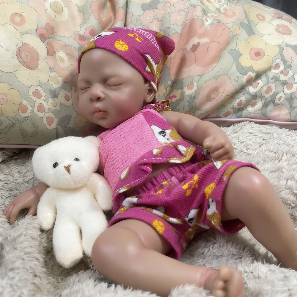 13 Inch Dark Skin Silicone Reborn Baby Doll Luna African American Girl Full Solid Silicone Washable Doll Toy Christmas Gift - view 2