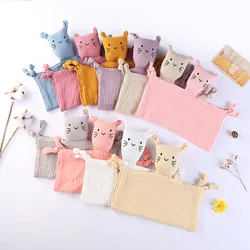 New Cat Baby Cotton Muslin Comforter Blanket Soft Newborn Sleeping Dolls Kids Sleep Toy Soothe Appease Towel Bibs Saliva Towel