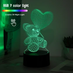 3D Bear Night Light Home Desktop Bedroom Decoration Christmas Decoration Fancy Lighting LED Room Light Birthday Gift Light