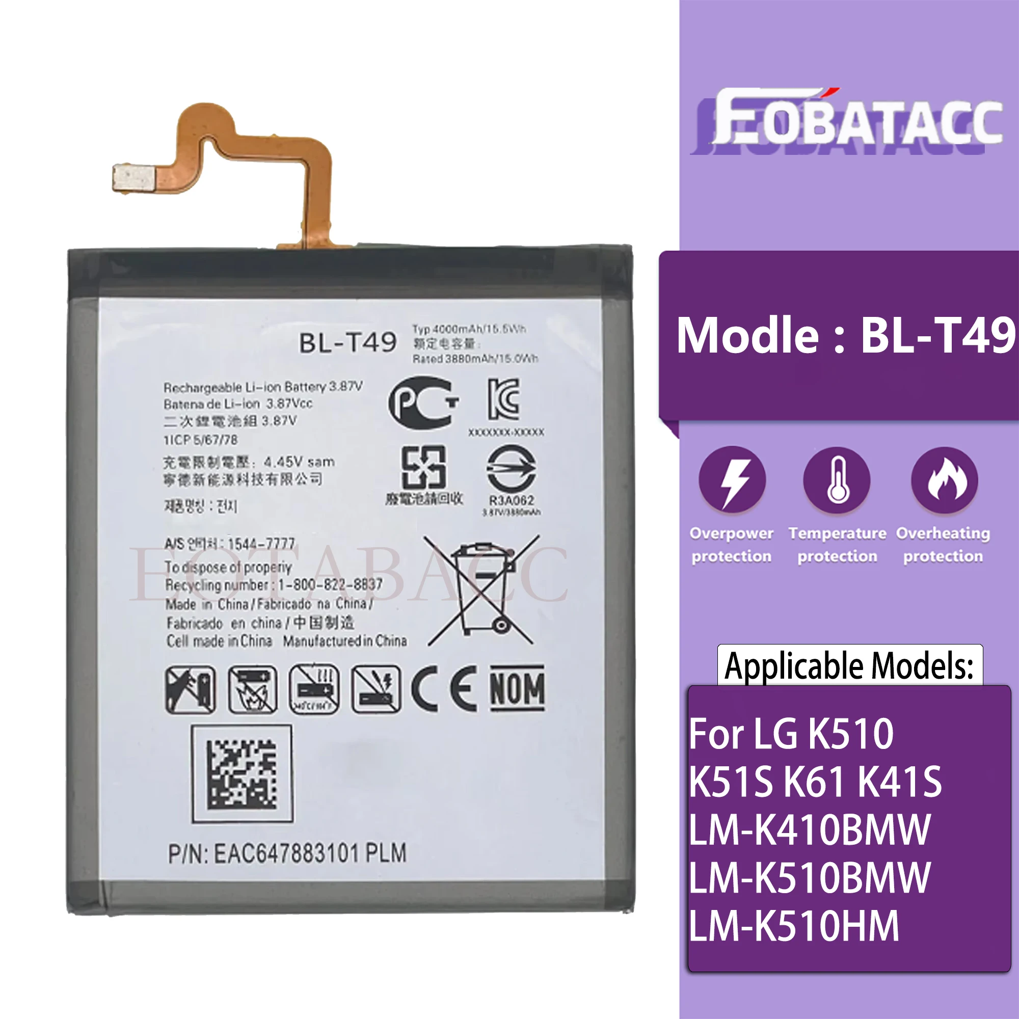 

high capacity Capacity BL-T49 T49 For LG K510 K51S K61 K41S LM-K410BMW LM-K510BMW LM-K510HM Mobile Phone Batteries Bateria