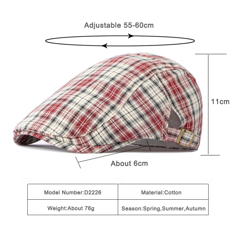 Casual Plaid Hats Men Berets Summer Herringbone Newsboy Cap Women Vintage Flat Ivy Hats Cotton Thin Golf Driving Cap Casquette