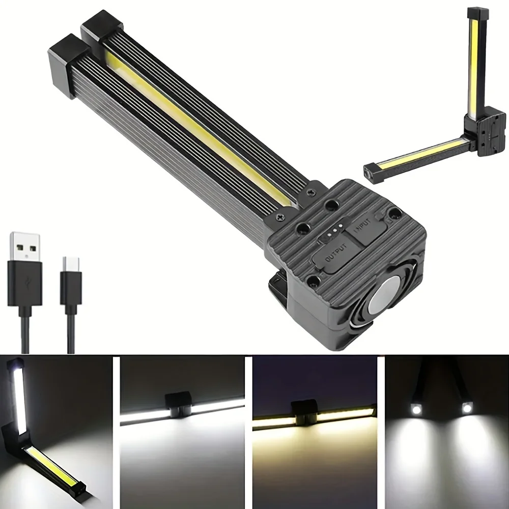 

Rechargeable LED Work Light Foldable Flashlight with Magnetic Hanging Hook Type-C USB Charging Torch or Camping Car Repair