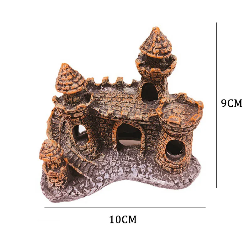 수족관 크리에이티브 장식품 시뮬레이션 송진 캐슬 어항 레트로 풍경 닷지 하우스 어항 액세서리, 1 개
