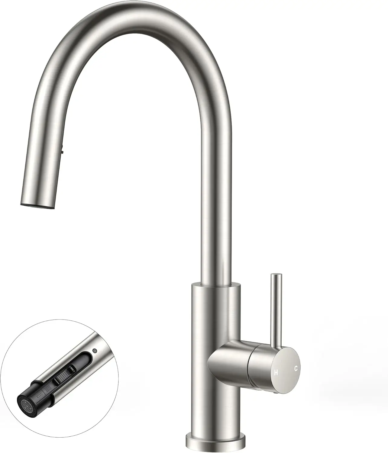 

Высокий кухонный смеситель с выдвижной лейкой, матовый никель, нержавеющая сталь, однорычажный, для раковины