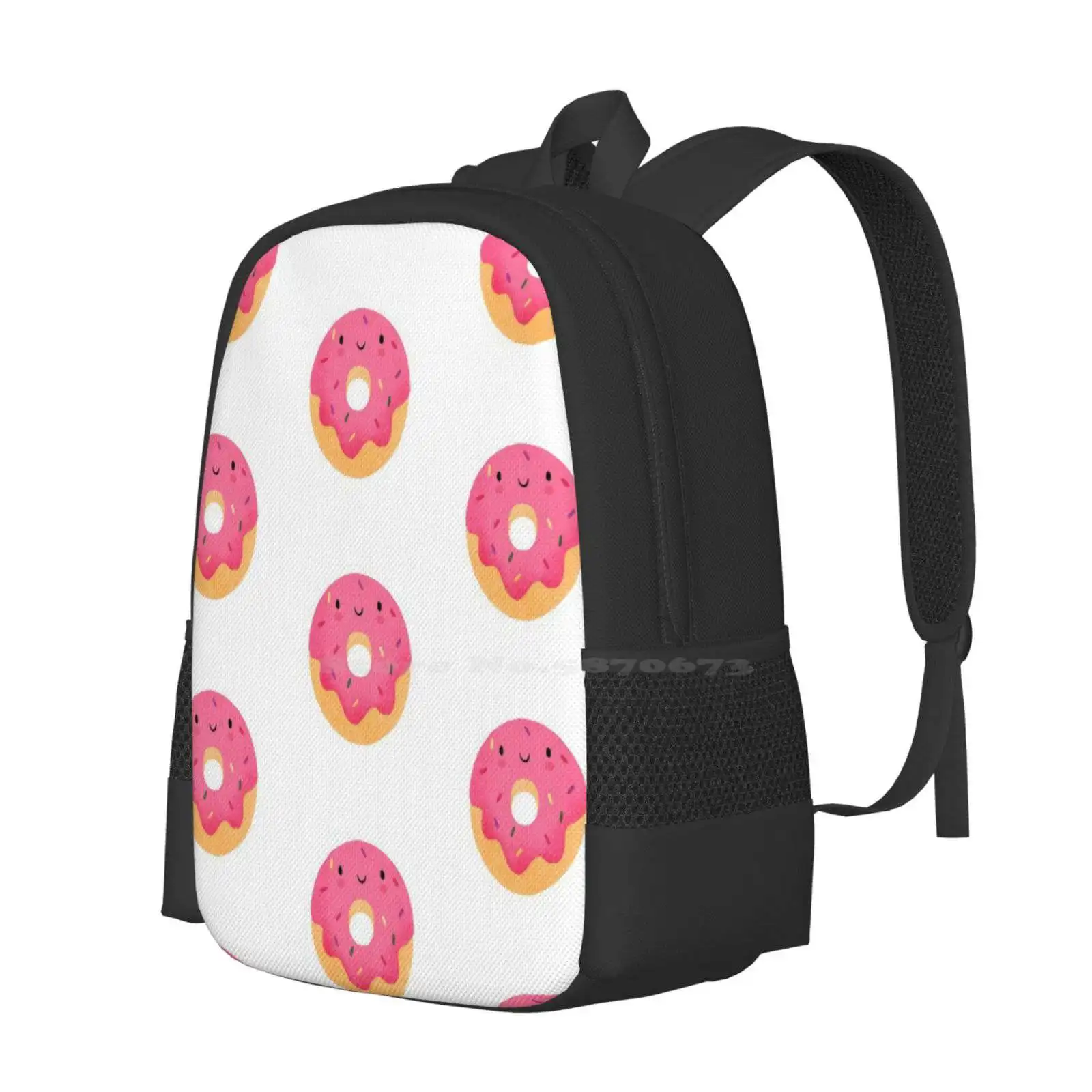 Happy Donut Backpacks For School Teenagers Girls Travel Bags Donuts Doughnuts Sprinkles Glazed Pink Eat Yummy Nomnom Kawaii