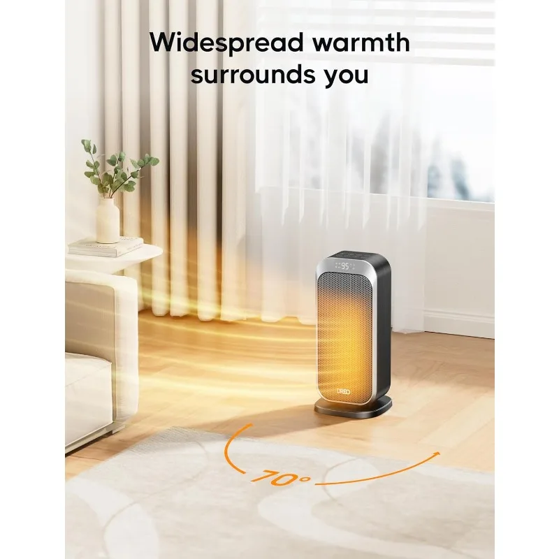 Quiet Space Heaters for Indoor Use,1500W Electric Heater with Remote,12H Timer,70° Oscillation,Digital Display,for Bedroom