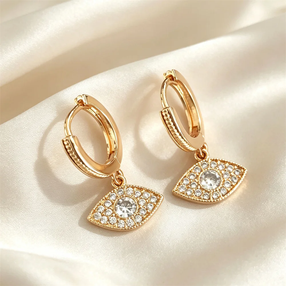 Delicate Gold Color Plating Clear Zircon Paving Eye Charm Hoop Earrings For Women Girl Casual Cute Gorgeous Fashion Jewelry Gift