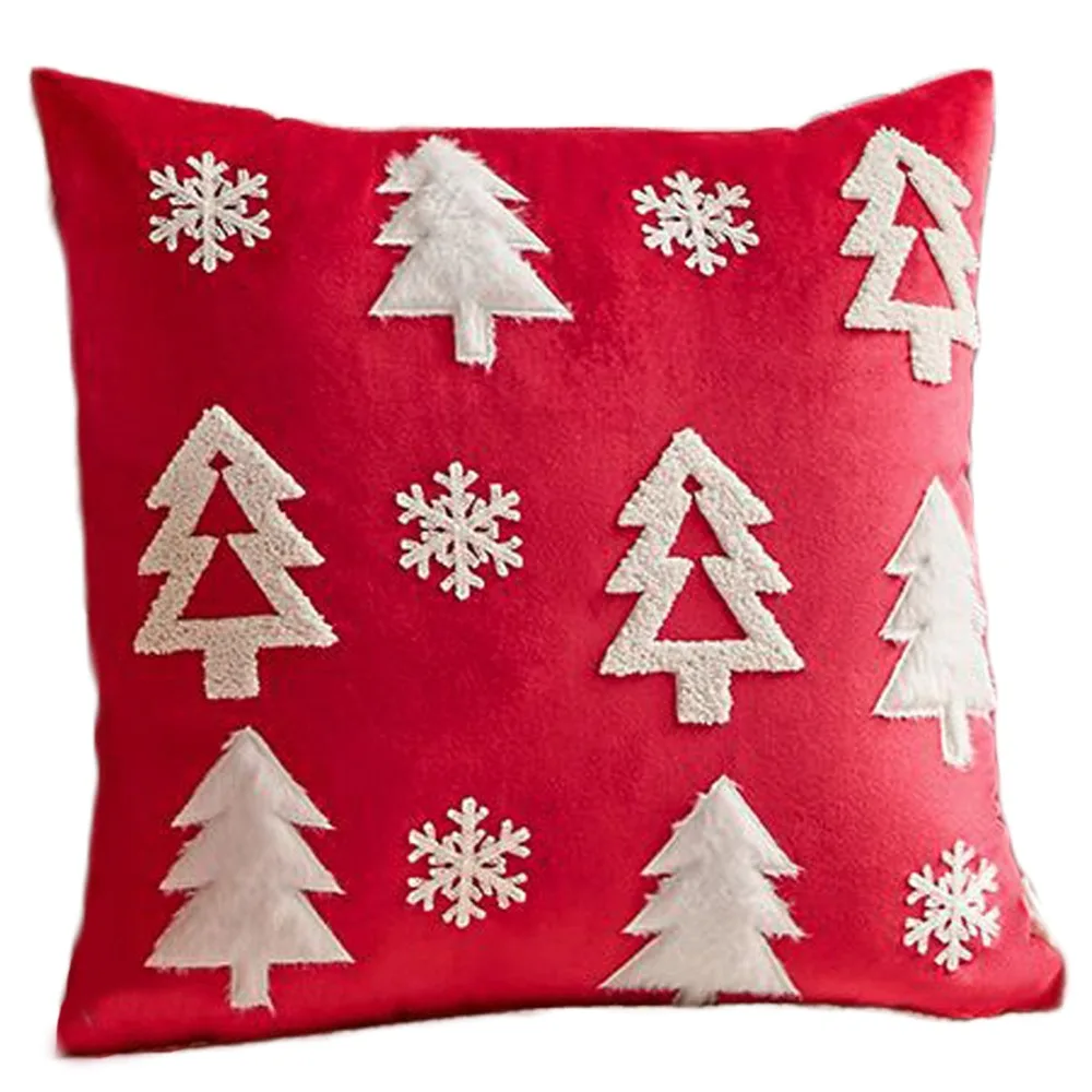 

Soft Christmas Tree Velvet Christmas Pillowcase INS Style Jacquard Throw Pillowcover Embroidery Green Cushion Cover Sofa/Bed