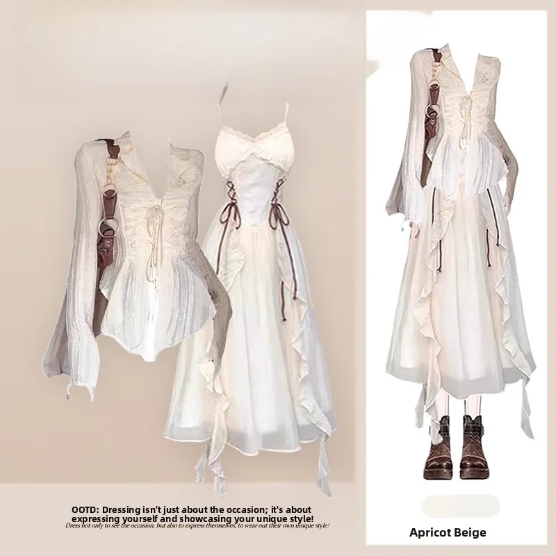 Ele irt Top And Strap Dr Set in due pezzi Dimagrante Sentimenti di fascia alta Faionable V-Ne Long Sve Summer Outfit