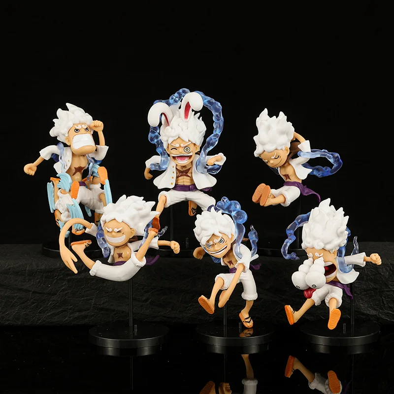 6pcs/set Anime Q Version One Piece Sun God Nika Luffy PVC Figure Toys Kids Toys Gifts Car Cake Ornament 10cm