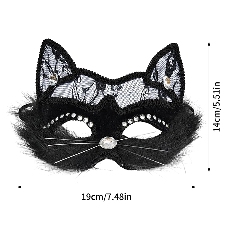 Maschera per gatti sexy in pizzo nero Maschera per occhi in maschera veneziana Festa di Natale Cosplay Copricapo per ragazze da donna Maschera fantasia di Halloween