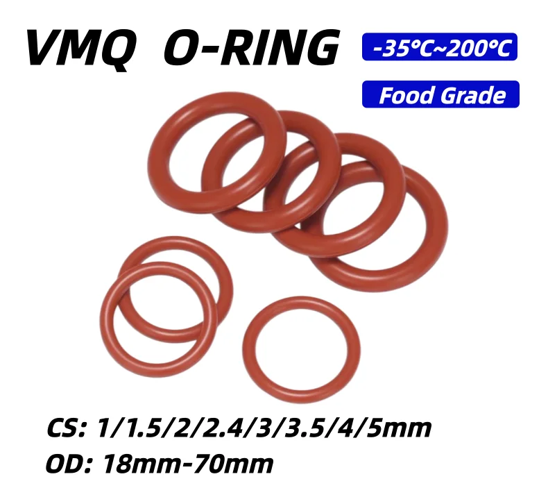 10Pcs Food Grade VMQ Red Silicone O Ring CS1/1.5/2/2.4/3/3.5/4/5mm OD18-70mm Waterproof Rubber Seal Insulated Washer Gasket