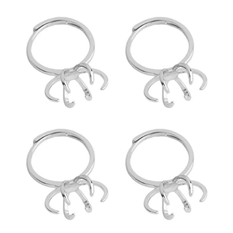 Set of 4 Durable Adjustable Rings Base Gold/Silver Plated Irregular Claws Bases Dropsale