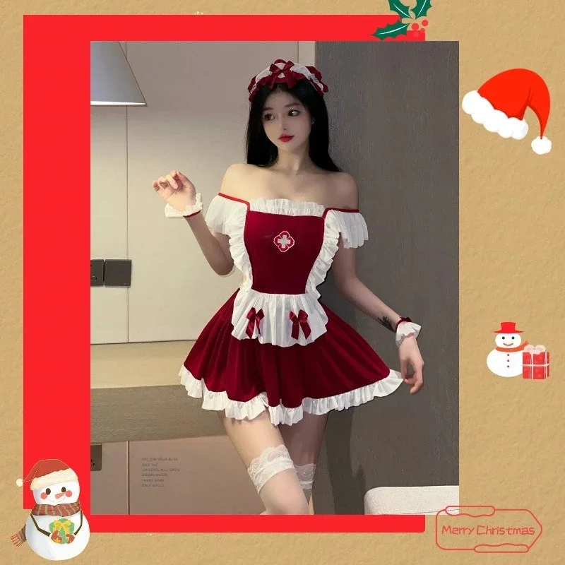Nueva ropa interior erótica, tentación de coqueteo de medianoche, uniforme de sirvienta, juego de rol, conjunto de tentación, vestido Sexy de enfermera de Navidad