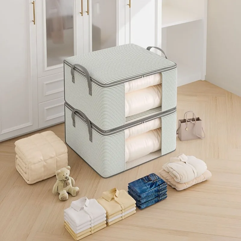 2pcs  Cloth visual storage bag large capacity clothes quilt home packaging storage bag non-woven box shape