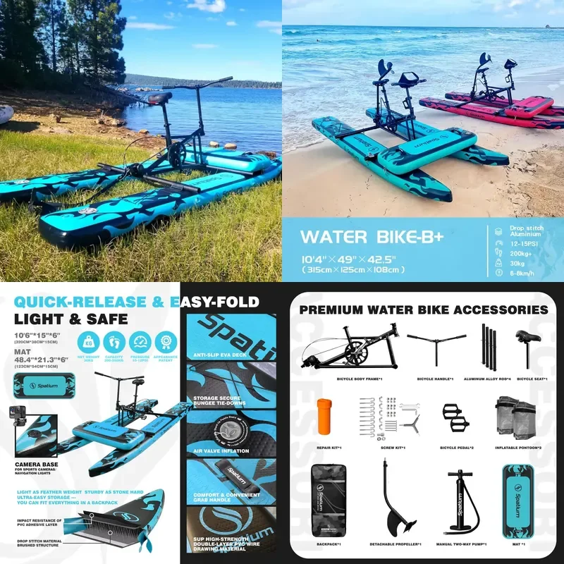 Spatium Factory 1 Person Floating Water Bike Aqua Pedal Board Propeller Inflatable Sea Bike Water Bike Pedal Boats for Adults