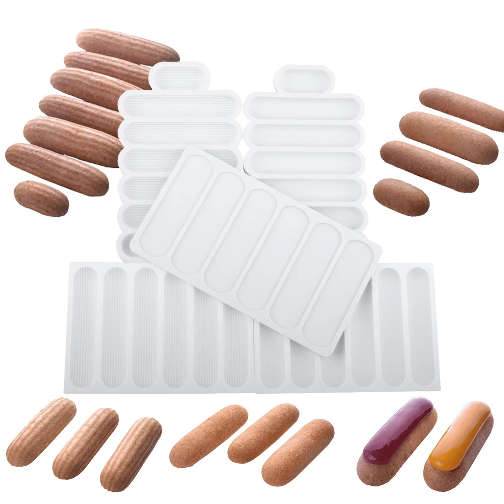 

Eclair Dessert Baking Tools Chocolate Puff Silicone Mold Long Strip Puff Cake Mold Kitchen Supplies Pastry Silicone Bakeware