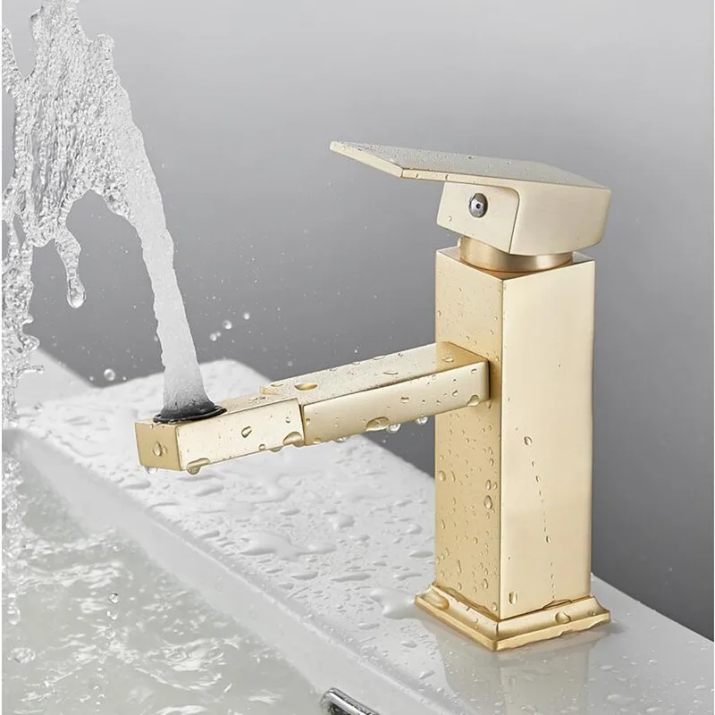 

Bathroom Lavatory Faucet Hot and Cold Crane Brass Sink Mixer Brush Gold Sink Faucet Single Handle Water Faucet