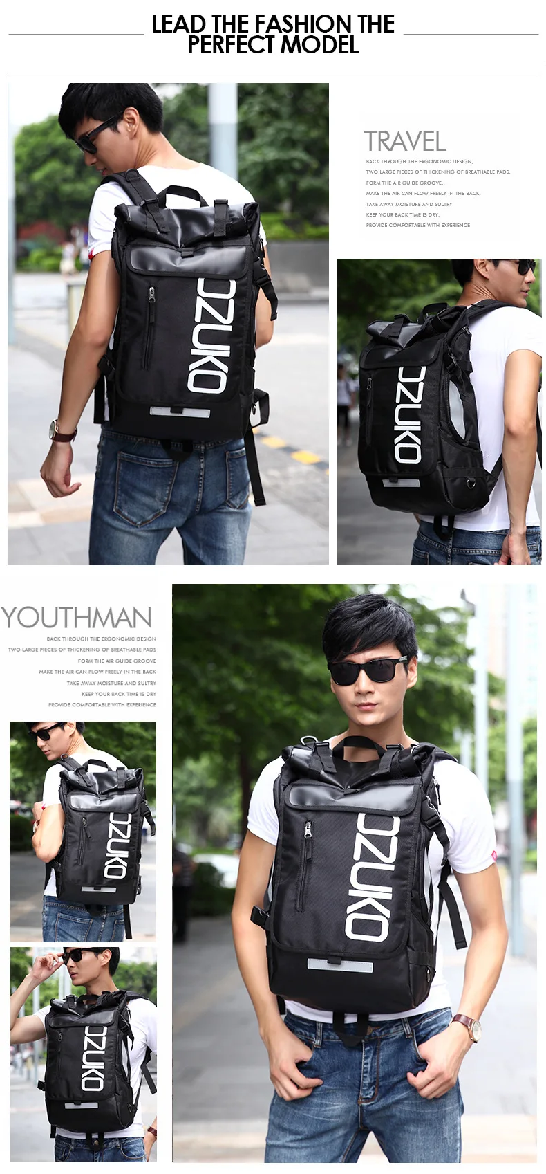 OZUKO Rucksack Männer 15,6 Zoll Laptop Wasserabweisende Schultasche für Teenager Casual Student Rucksäcke Männliche Reise Mochila Mode – Detail 13