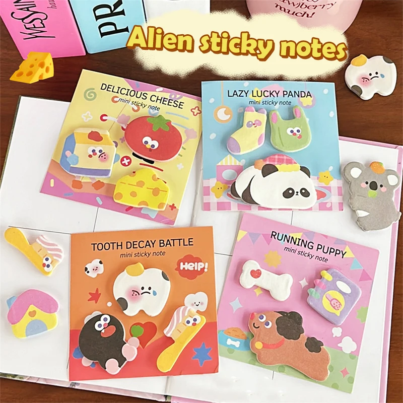 90Sheets Cartoon Kawaii Special-shaped Sticky Notes Aesthetic Decorative Notes N Times Sticky Reading Labels School Supplies