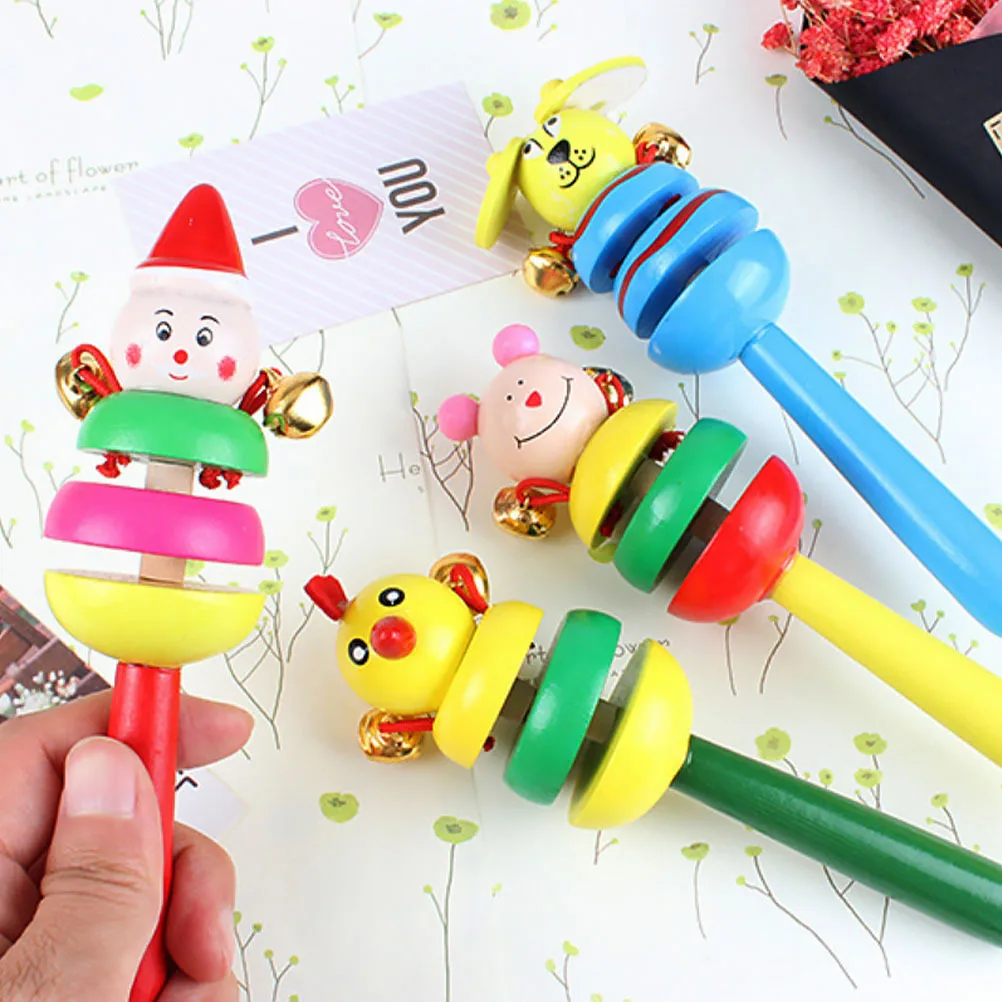 5 stuks Hand Jingle Bells Metaal Hout Dierenrammelaars Vroeg educatief speelgoed Baby Zintuiglijke ontwikkeling Cadeaus voor baby's