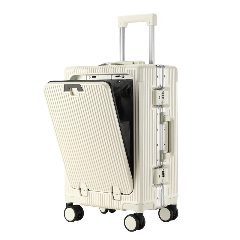 Koffer. Voorste Bagage Van Universeel Wiel. Multifunctionele Aluminium Fram E Luggage.us B Opladen Met Bekerhouder Koffer.