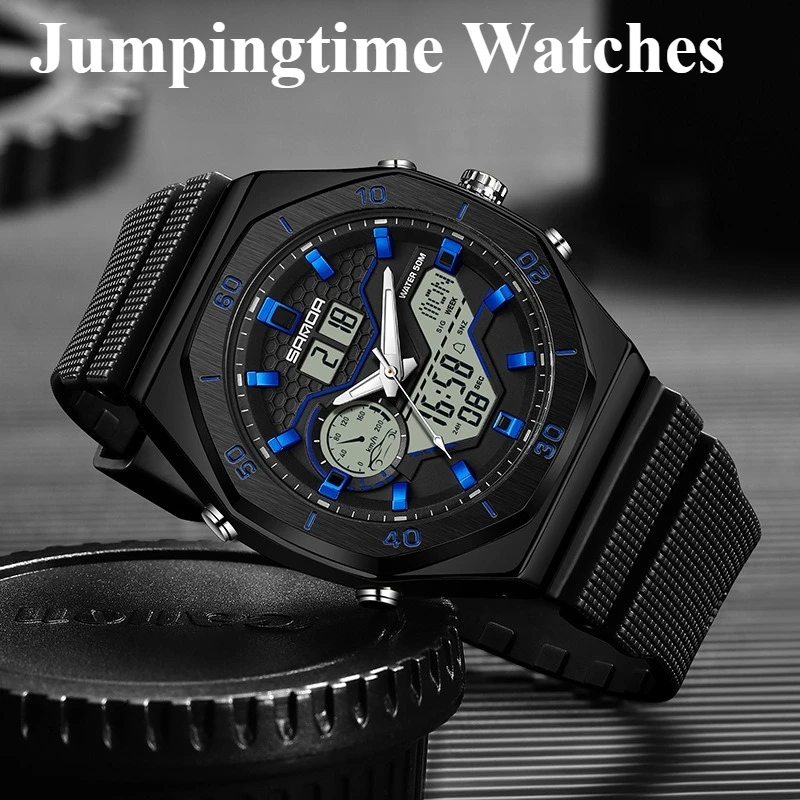 Men's Stylish Stainless Steel Multi-function Electronic Sports Watch Fashionable Watch 30 Meters Water Resistant Chronograph