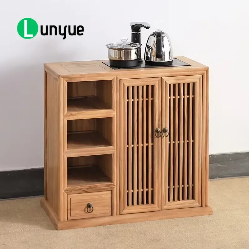 New Chinese Solid Wood Elm Multi-functional Storage Tea Cabinet with Automatic Boiling Water for Living Room Furniture