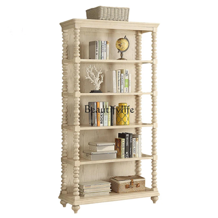 American ivory white old all solid wood Roman column single bookcase