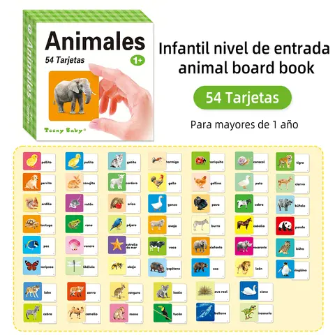 54 tarjetas didácticas de palabras de aprendizaje temprano en español para niños mayores de 1 año de aprendizaje