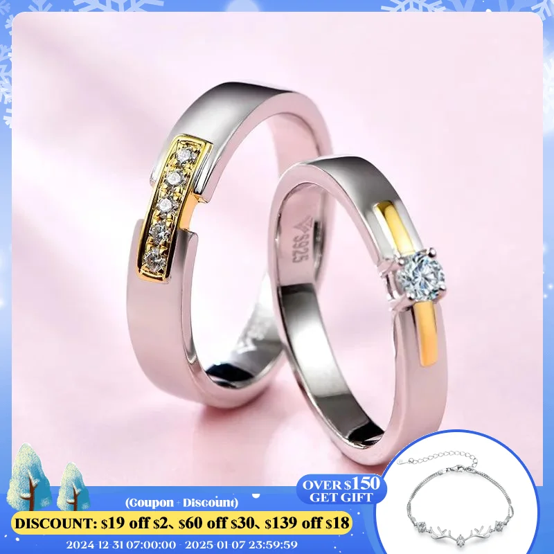 2020 New Couple Wedding Rings 925 Silver Round Brilliant Cut Diamond Test Past D Color Moissanite Engagement Ring for Men Women