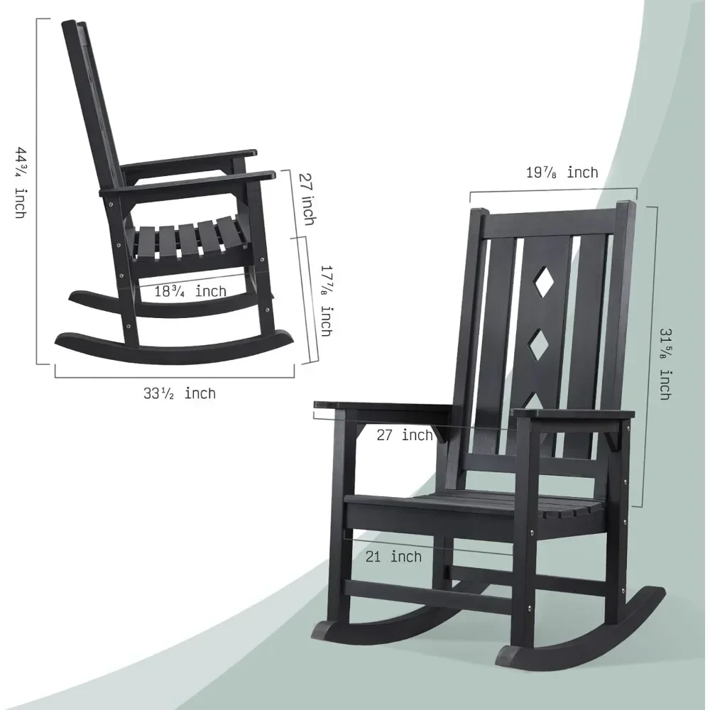 Rocking Chair Set of 2, Weather Resistant Patio Rocker for Adults, Smooth Rocking Chair Indoor and Outdoor,350lbs Load (Black)