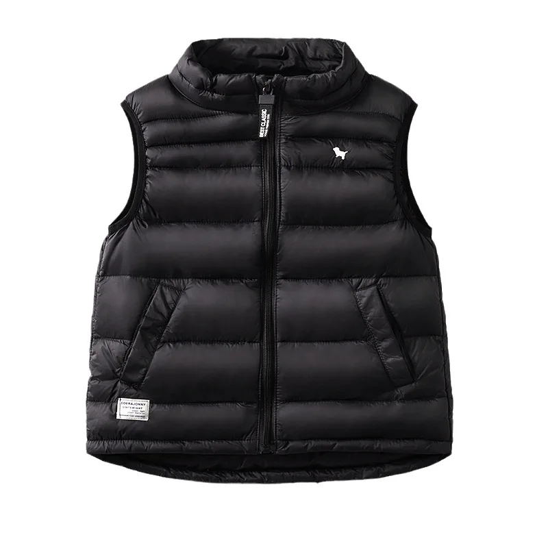 2024 inverno bambino neonati maschi giù gilet solido colletto alla coreana ricamo cane capretto ragazza gilet Normcore cerniera calda 3-8Y ragazzi gilet