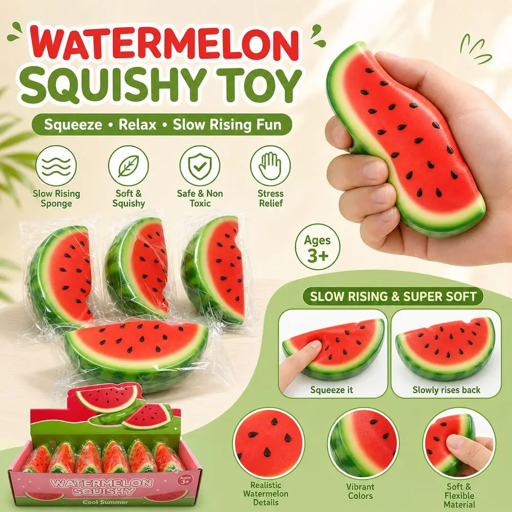 Soft Texture Watermelon Squishy Toy Slow Rebound Realistic Watermelon Shape Fruit Squishy Toy Watermelon Pattern