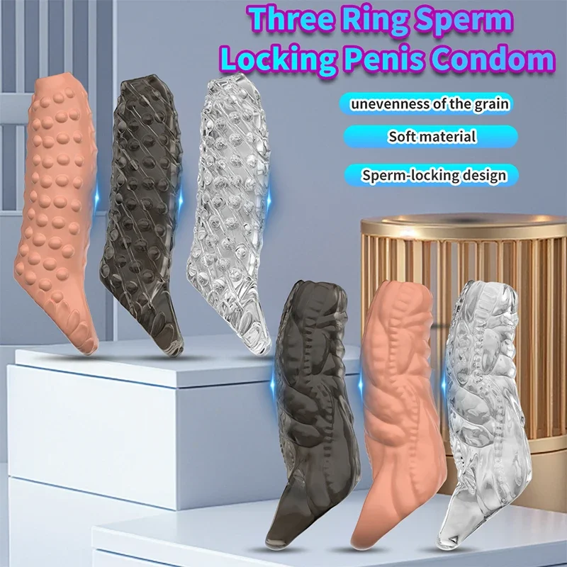 Cock Ring Reusable Penis Sleeve Sex Toys Condoms for Men Restriction Rings Pleasure Ring in The Clitoris Sperm Locking Condom 18