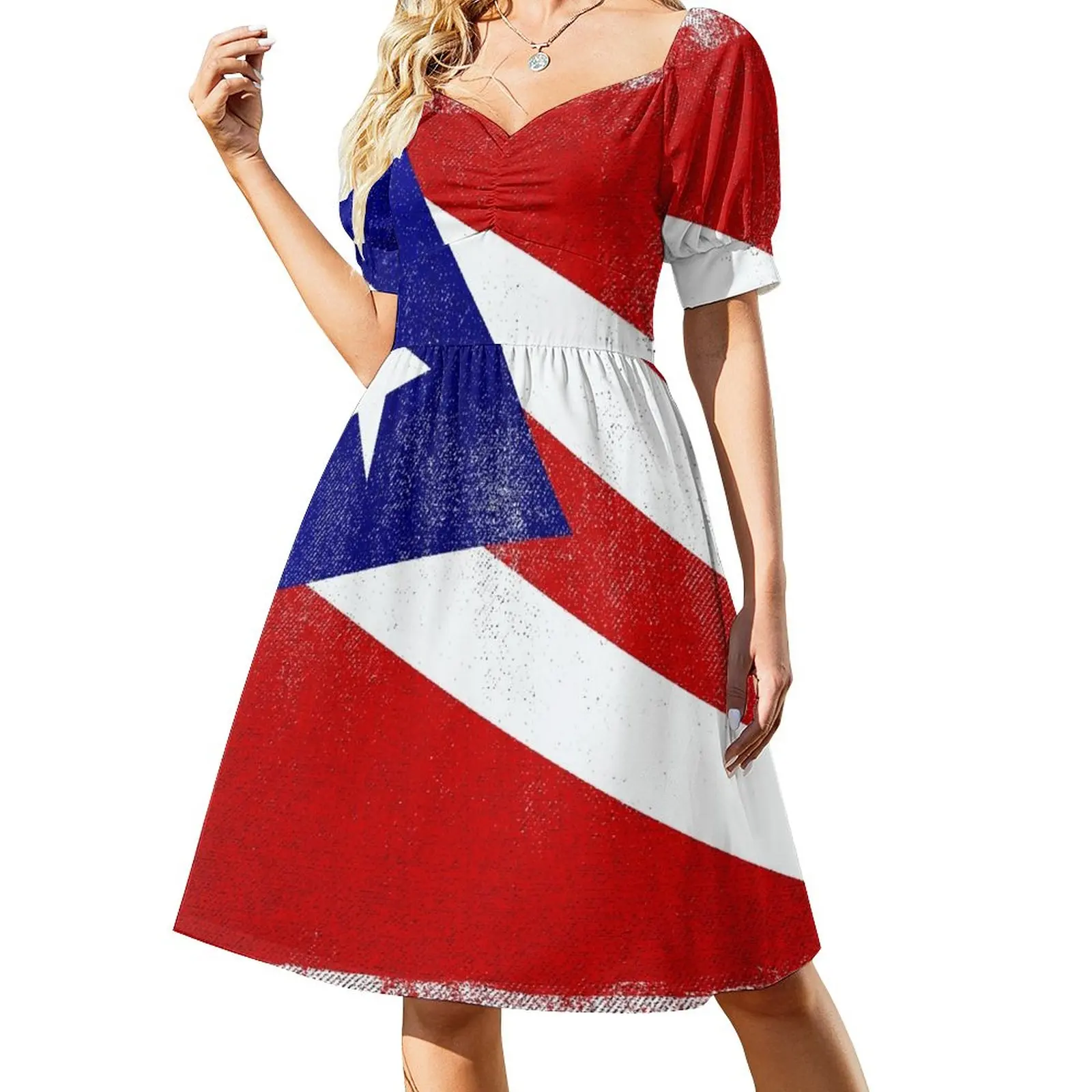 

Puerto Rican Distressed Halftone Denim Flag Sleeveless Dress Summer skirt elegant guest wedding dress