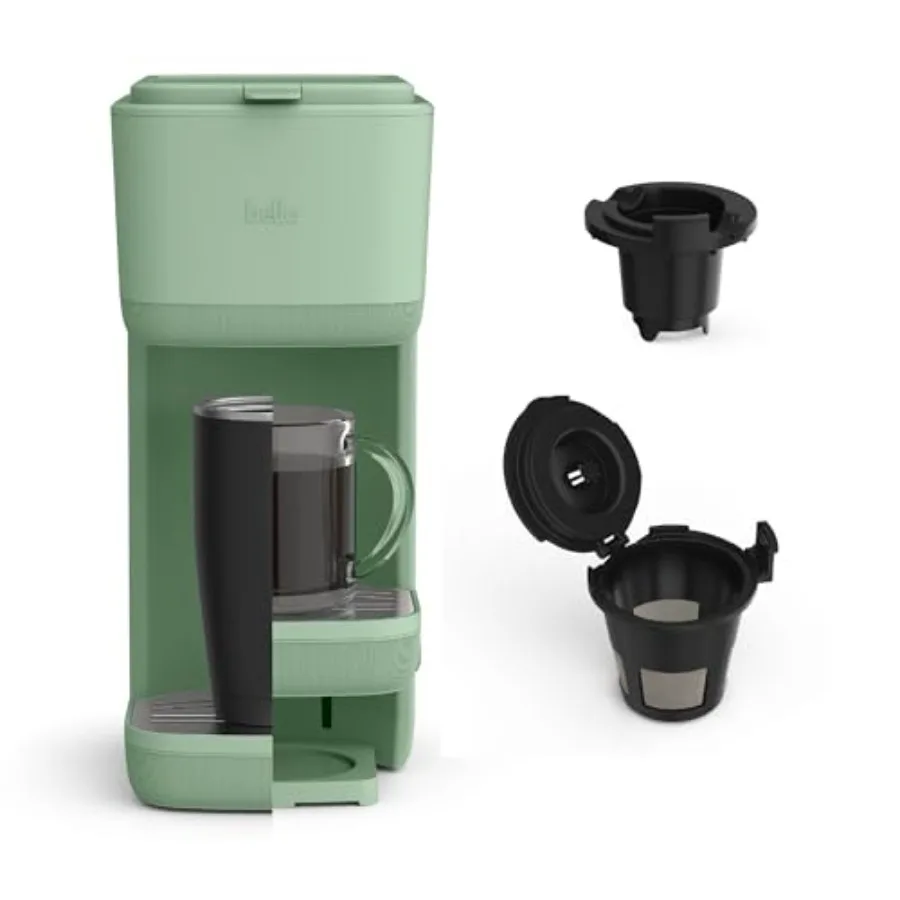 

Кофеварка для одной порции, совместимая с капсулами K-Cup и молотым кофе, со съемным регулируемым поддоном для сбора капель, автоматическим отключением и многоразовой чашей.