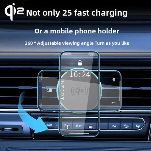 Автомобильное зарядное устройство Qi2 с беспроводной зарядкой 25 Вт, быстрое крепление на вентиляционную решетку для MagSafe iPhone 15 14 13 12 ProMax Samsung Xiaomi, противоскользящий держатель
