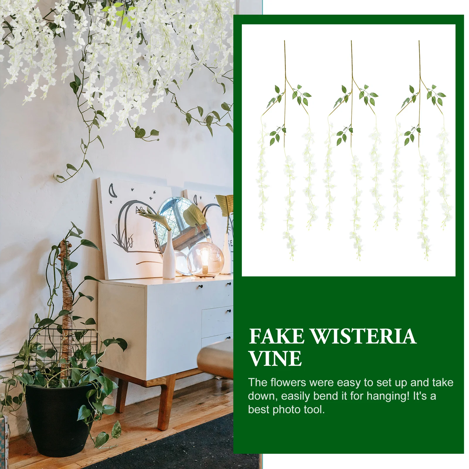 

12Pcs Fake Wisteria Vine Artificial Hanging Silk Flowers Lightweight Simulated Wisteria Floral Decor Natural Style for Home