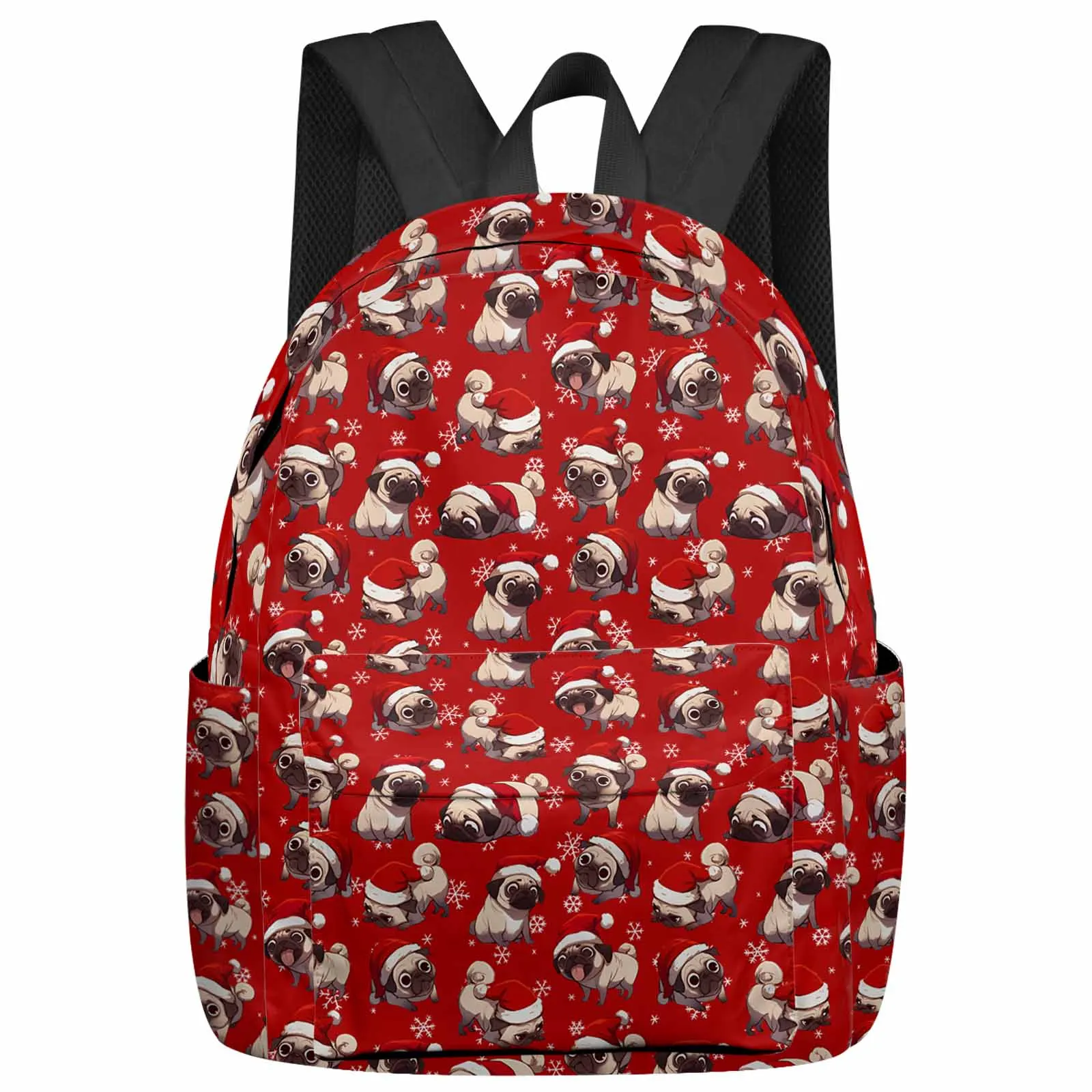 

Winter Bulldog Christmas Hat Large Capacity Backpack Men Laptop Bags High School Teen College Girl Student Mochila