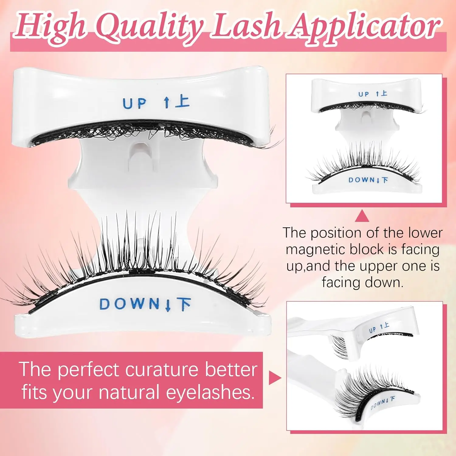 رموش مغناطيسية قابلة لإعادة الاستخدام - لا توجد غراء، ولا حاجة إلى محدد العيون، سهلة الاستخدام والإزالة، رموش ذات مظهر طبيعي مع أداة تطبيق