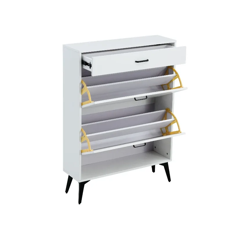 White shoe cabinet, shoe storage rack, simple entrance shoe rack with drawer.