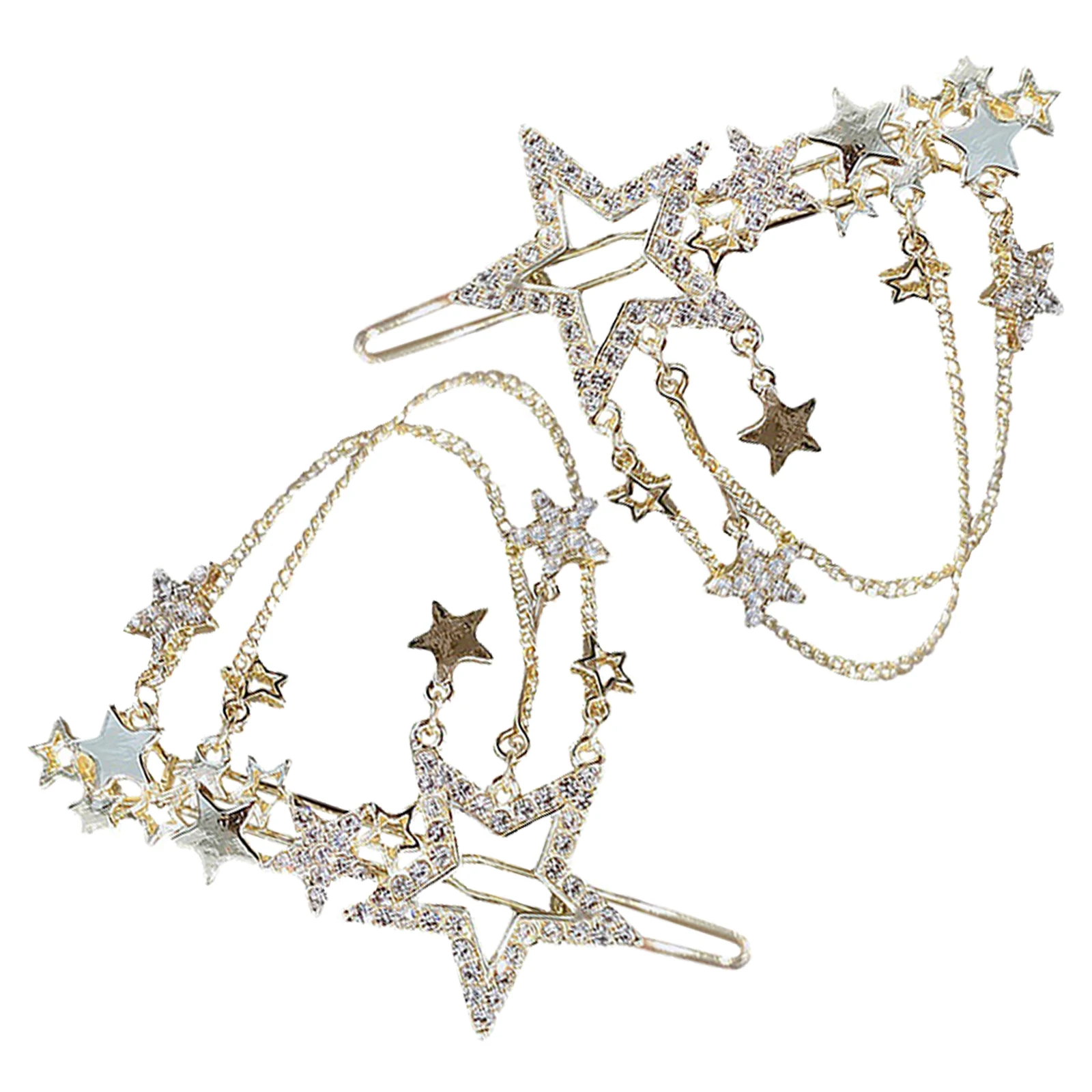 

2Pcs Stars Hair Clip Delicate Tassels Rhinestone Hair Barrette Girls Hairpins Side Clip Stylish Headdress Girls Headdress